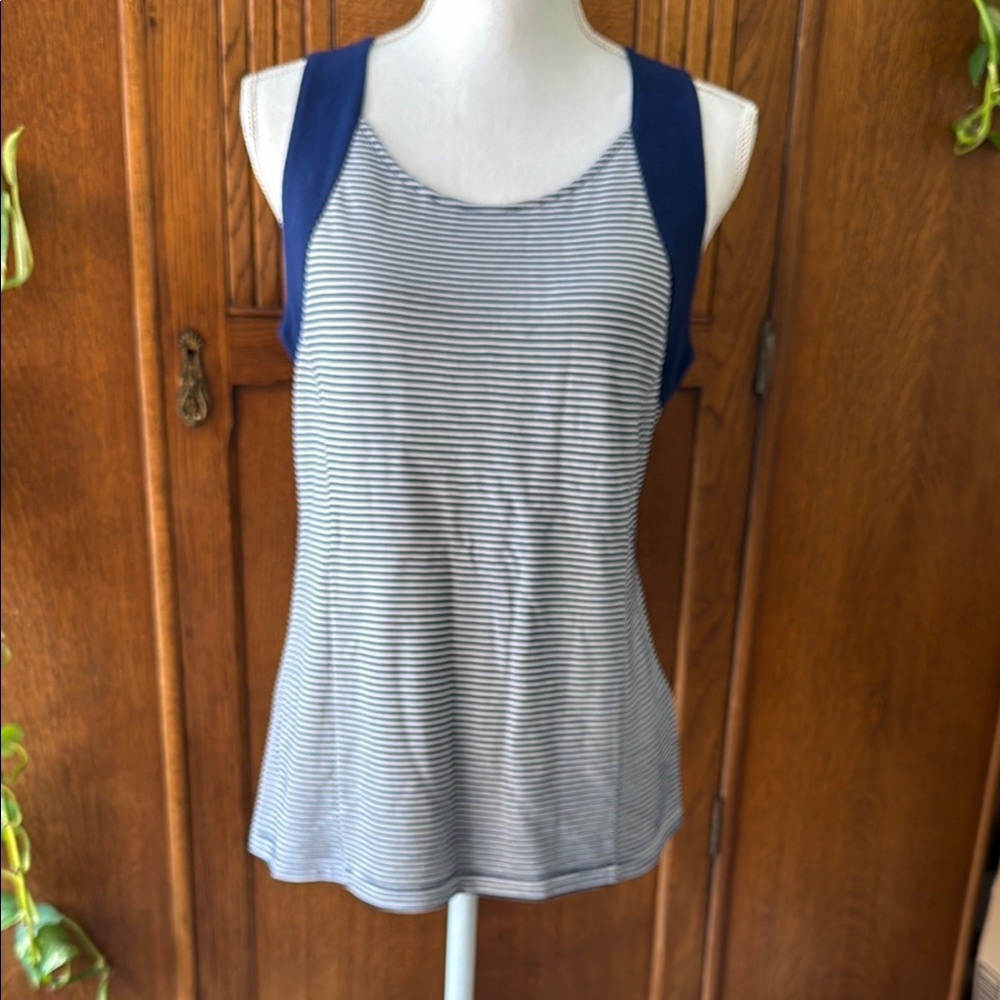 Striped Navy and White Women's Top with Back Zipper-Banana Republic